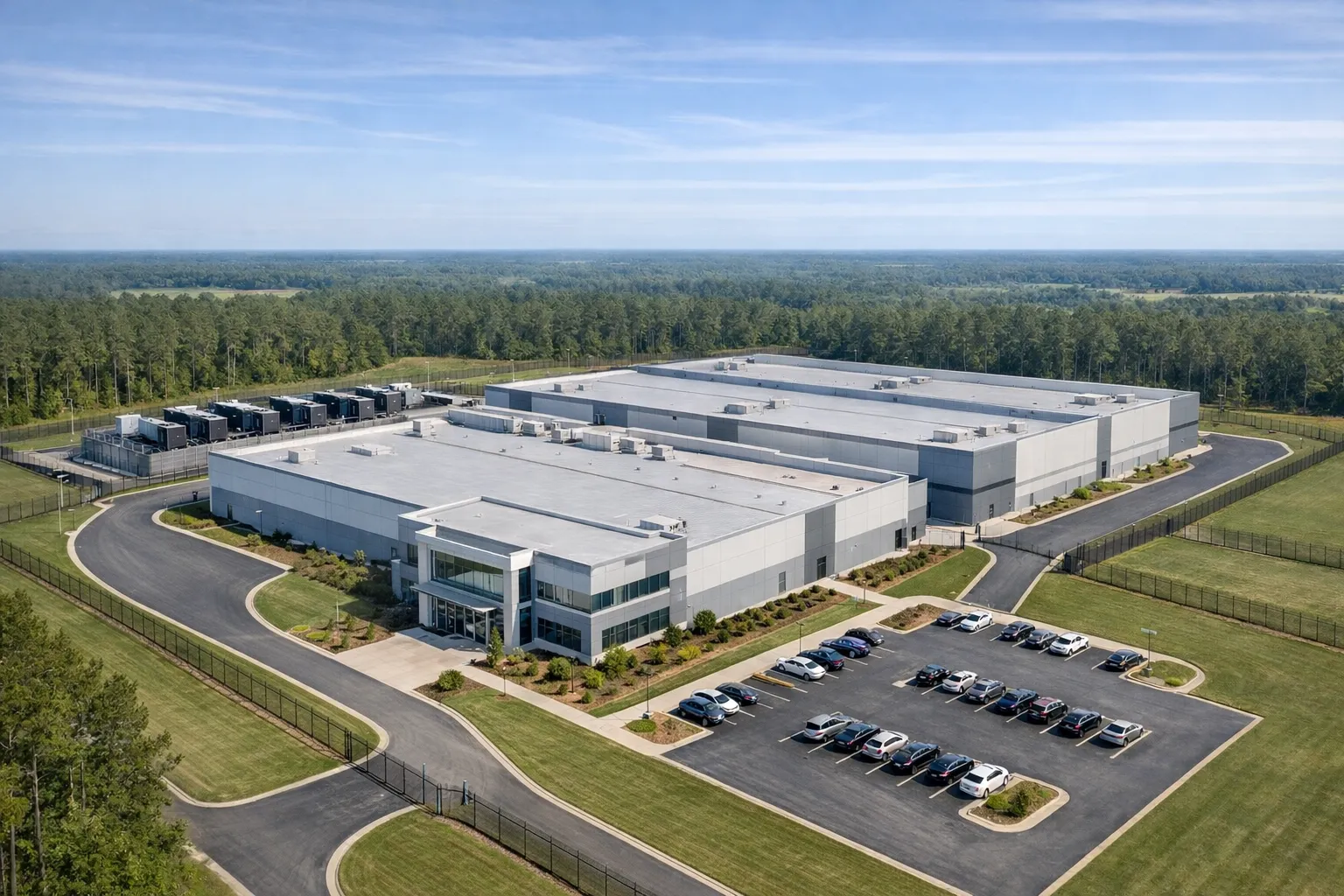 Aerial view of data center campus